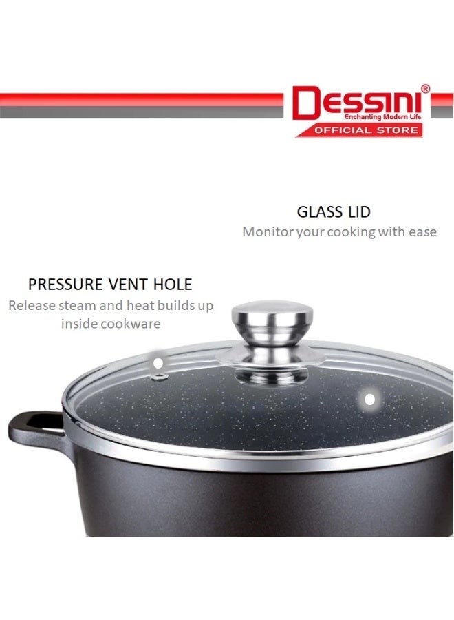 DESSINI ITALY Granite Aluminium Non Stick Casserole Pot Bowl Deep Fry Pan Cookware Tool (12 Pcs) ( Dark Purple ) - Image 2